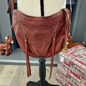 Lucky Brand Leather Crossbody Bag with Fringe & Zip Details